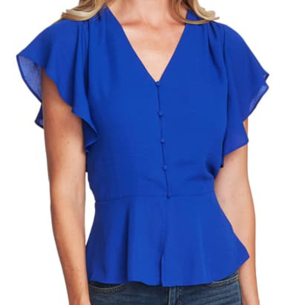 Vince Camuto Ruffle Sleeve Georgette Peplum Top